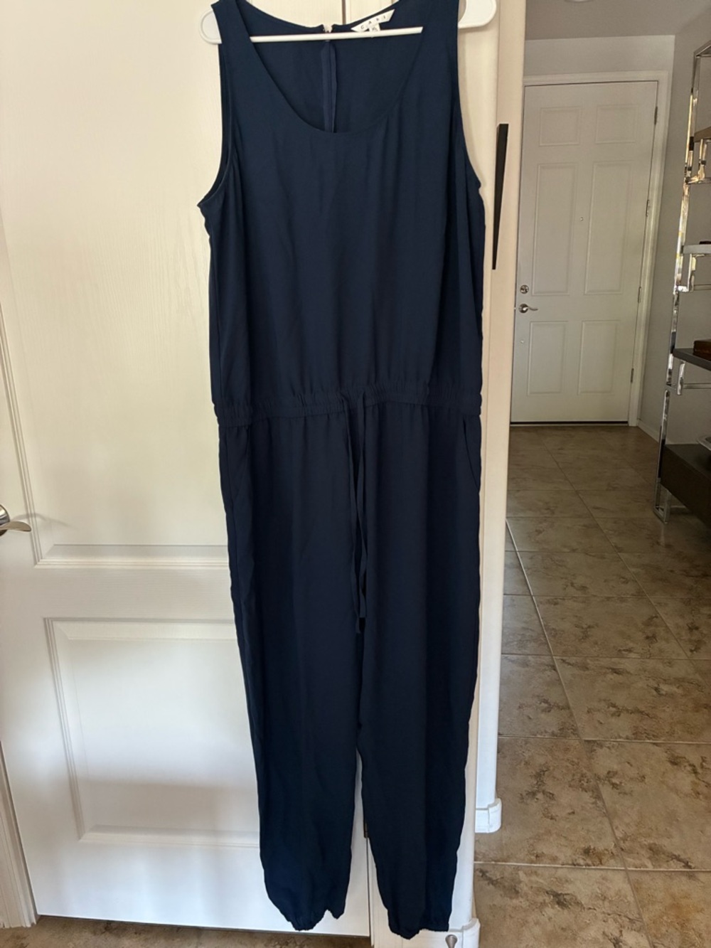 CAbi Navy Sleeveless Jumpsuit with Drawstring Waist